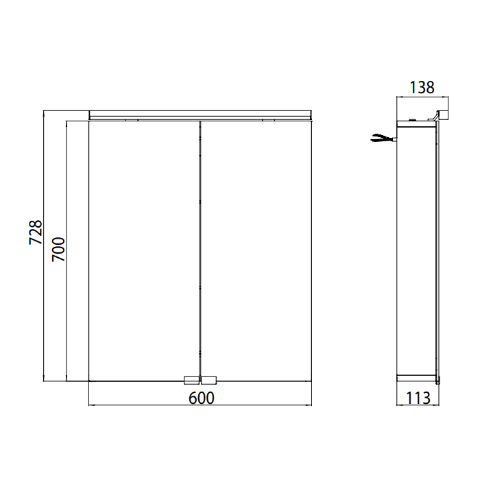 EMCO Flat Зеркальный шкаф 600 мм., LED-подсветка, 2 двери, 2 полки, розетка, без нижней подсветки 9797 050 63 - 1