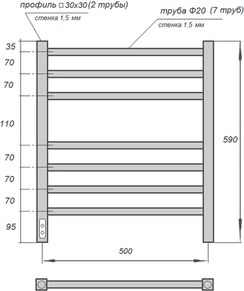 Полотенцесушитель электрический Point Веста 50х60 белый PN70756W - 1