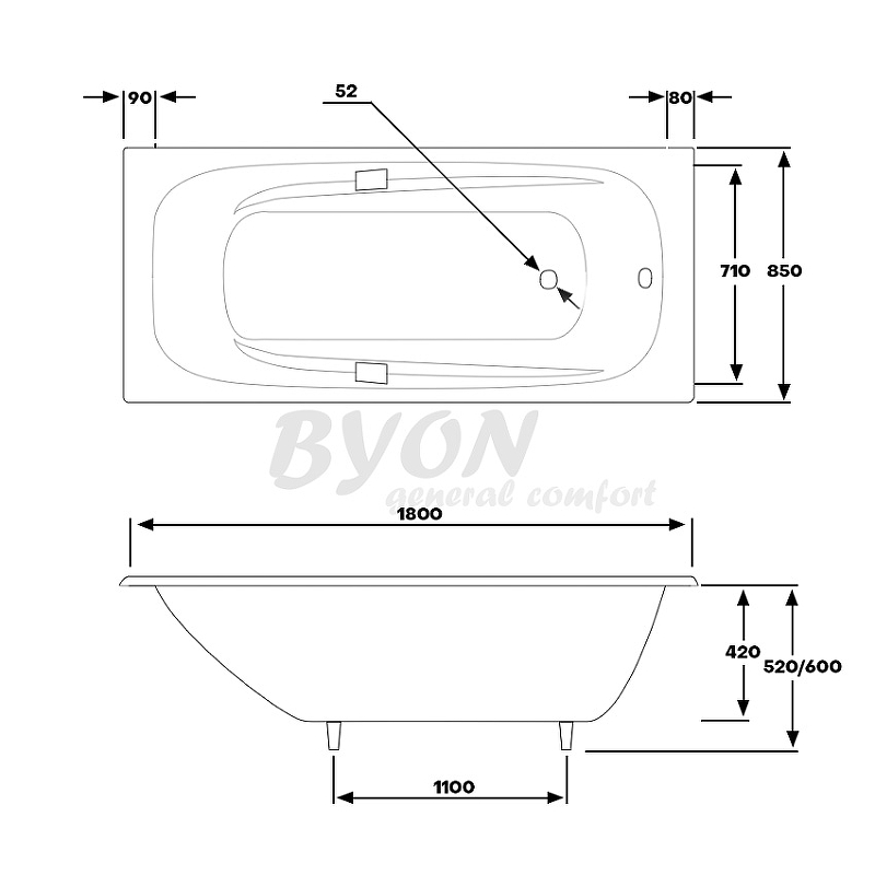 Чугунная ванна Byon Ide 180x85  Н0000369 - 4