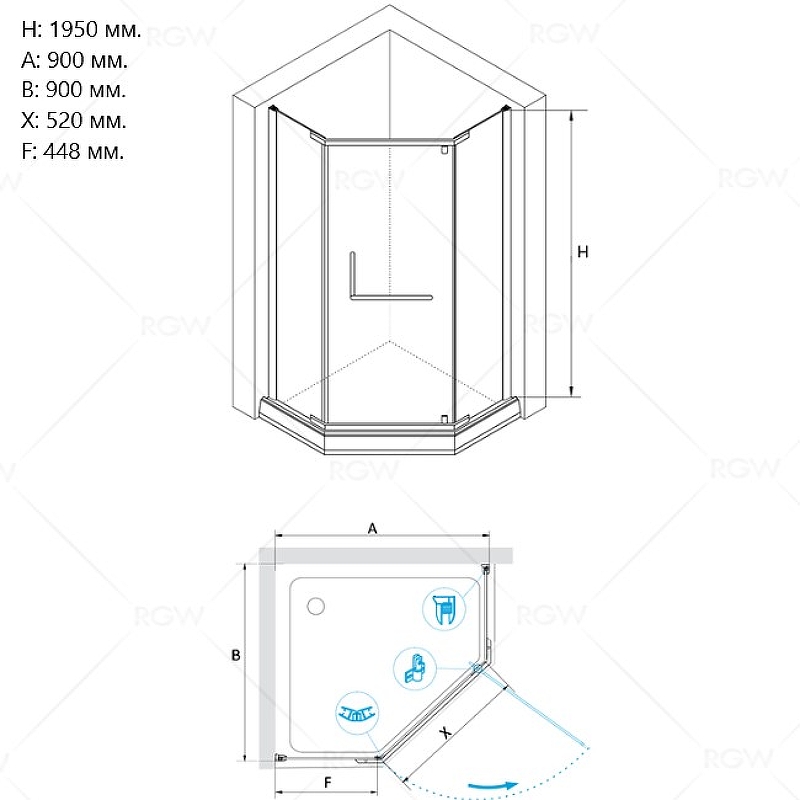 Душевой уголок RGW Hotel 80х80 черный стекло прозрачное 350608188-14 - 1