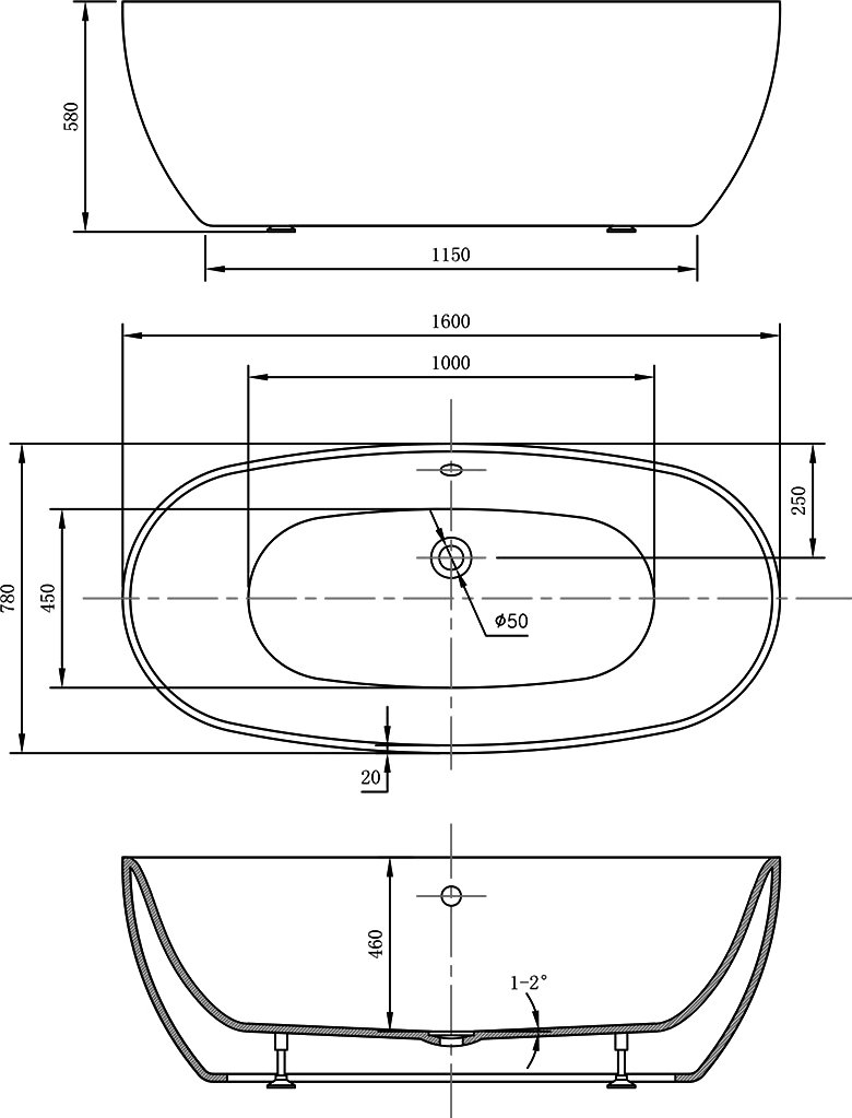 Акриловая ванна Vincea VBT-405-1600 - 3