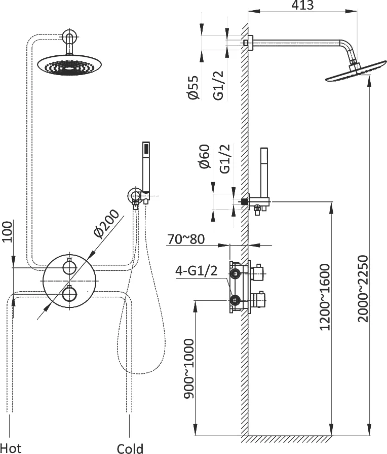 Душевой комплект встраиваемый Vincea Desire черный матовый VSFW-1D1MB - 2