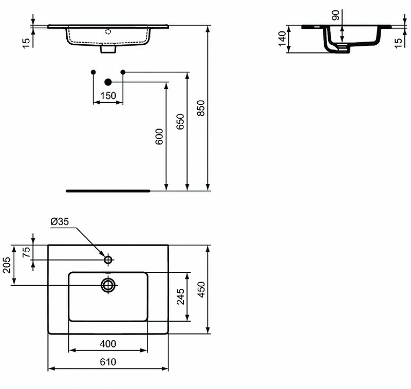 Раковина встраиваемая Ideal Standard Tempo 60 белый E066801 - 11