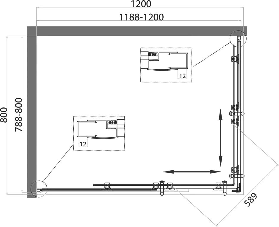 Душевой уголок BelBagno Uno 120х80 стекло текстурное  UNO-195-AH-2-120/80-P-Cr - 4