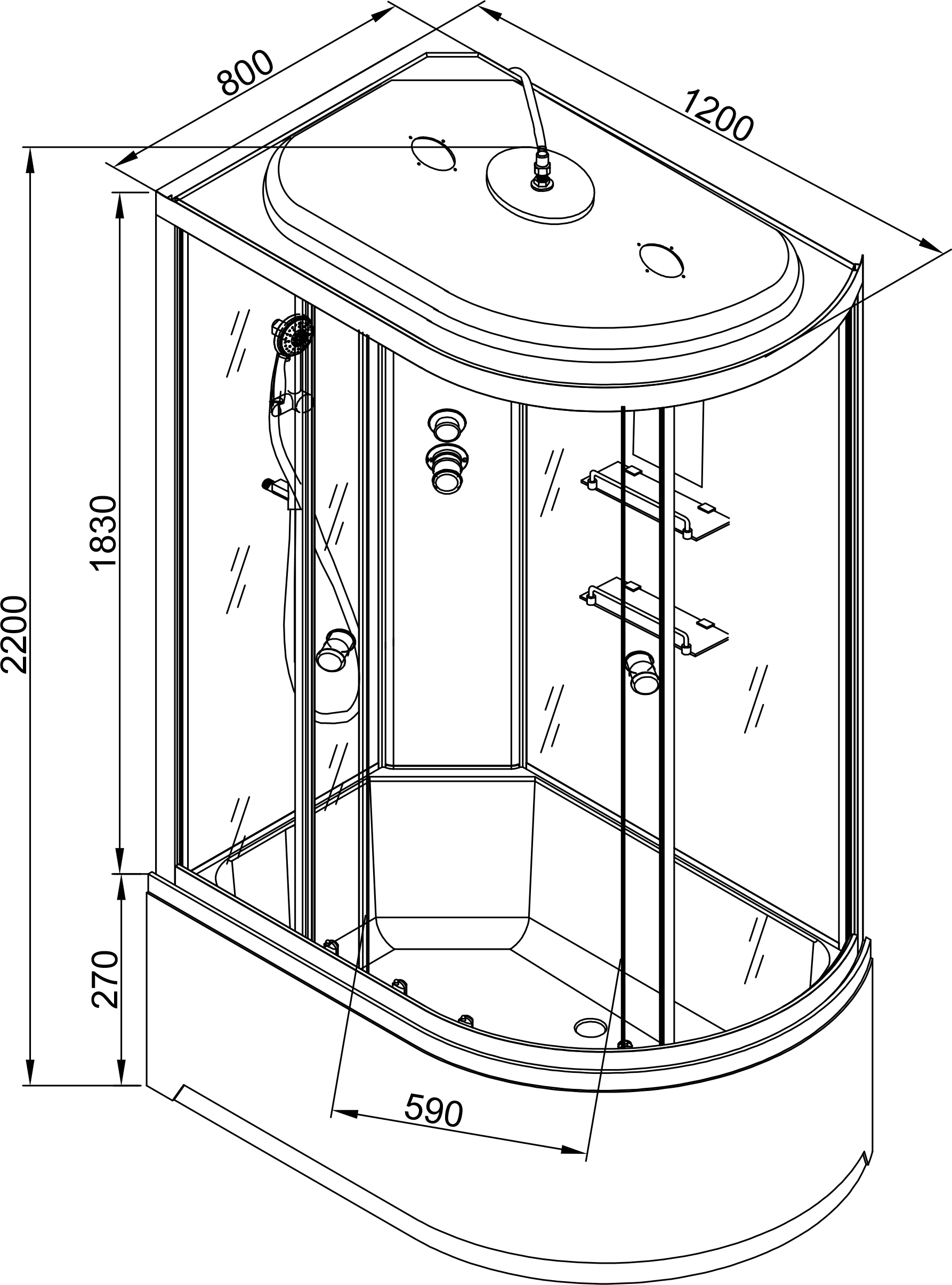 Душевая кабина Deto ЕМ 120х80  EM2712LLED - 10