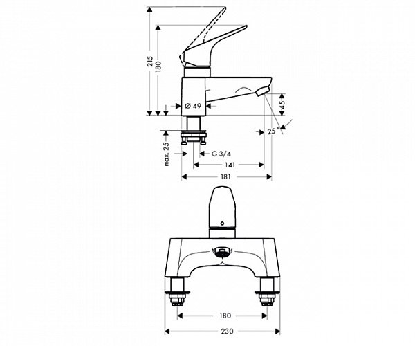 Смеситель для ванны Hansgrohe  хром  31423000 - 1