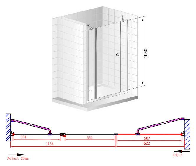 Душевая дверь Cezares Elena 180 хром стекло рифленое ELENA-W-B-13-60+60/60-P-Cr-L - 7