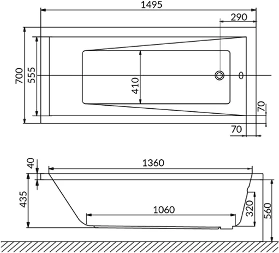 Ванна акриловая WHITECROSS Wave 150x70 белый 0101.150070.100 - 3