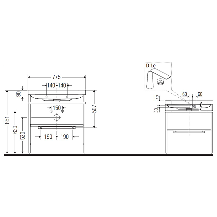 Duravit Happy D.2 Plus Консоль напольная с умывальником 775х490х850 мм, с 1 отв под смесит, 1 полка, выпуск и сифон в комплекте, цвет белый глянцевый HP4837O2222 - 1