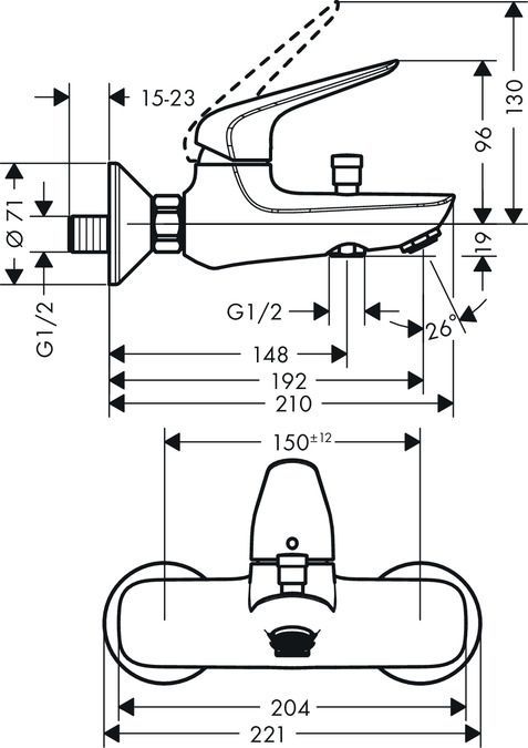 Смеситель Hansgrohe Novus 71040000 для ванны с душем - 2