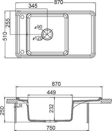 Мойка кухонная AQUATON Беллис 87 графит 1A724832BS210 - 2