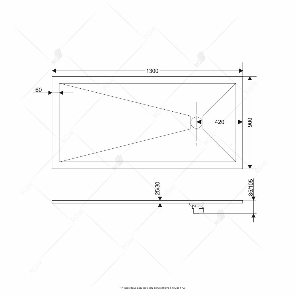 Поддон для душа RGW Stone Tray ST-0139W 130х90 16152913-01 - 1