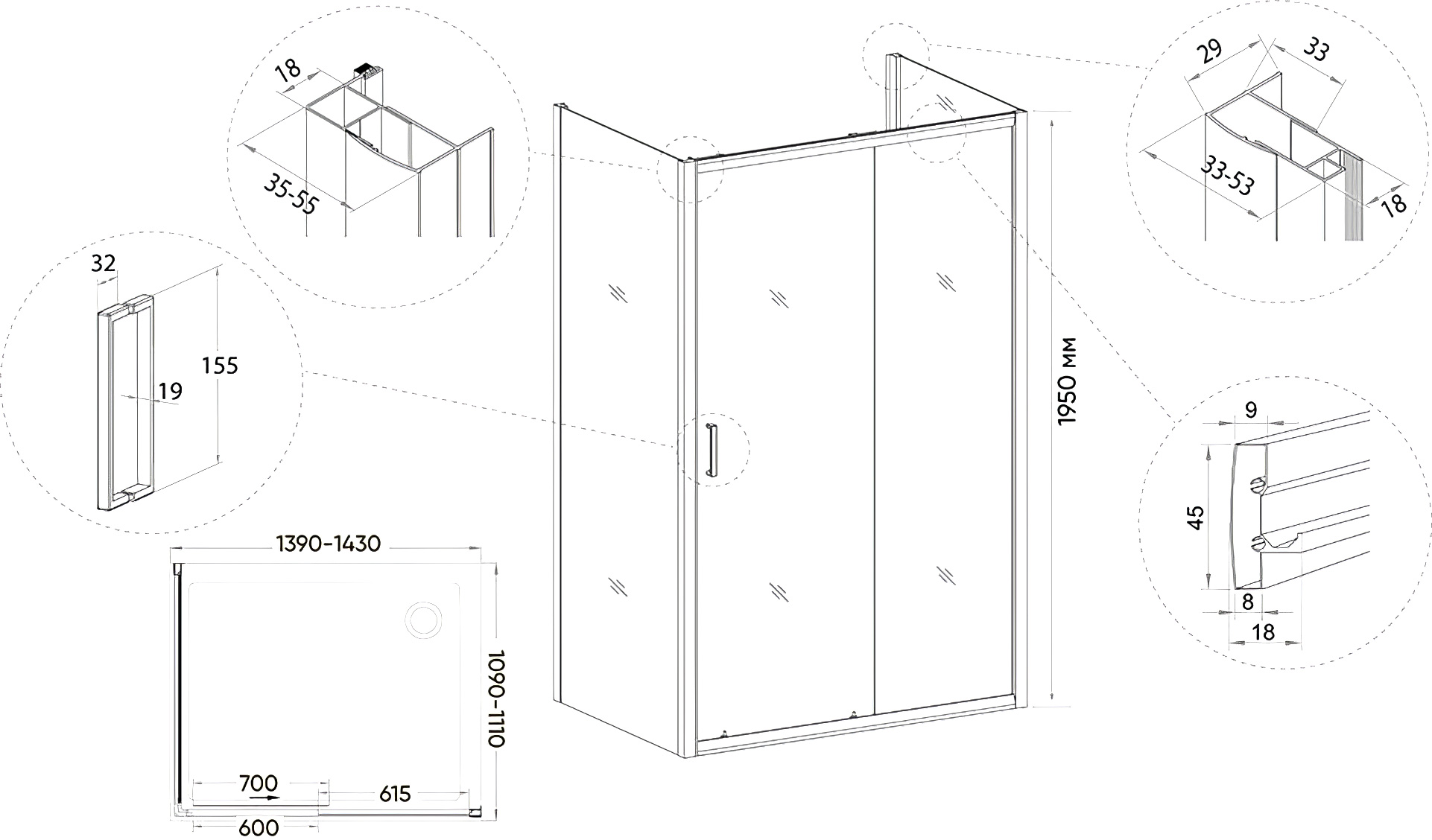 Душевой уголок Veconi Rovigo RV-046B 140x110, черный - 2