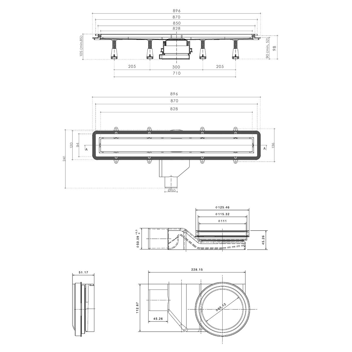 Душевой лоток Pestan Confluo Premium Line 850 с решеткой 13100006 - 1