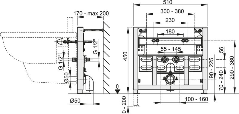 Инсталляция для биде AlcaPlast   A105/450 - 1