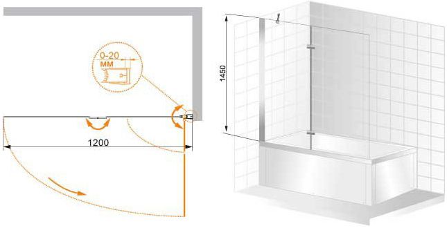 Шторка на ванну Cezares VERONA-W-V-21-120-C-Cr - 5