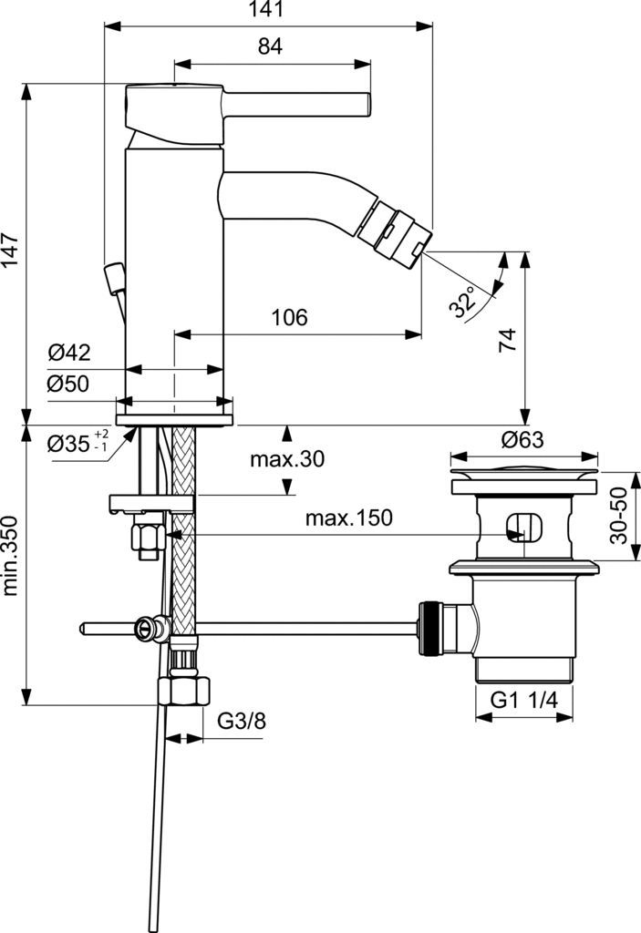 Смеситель для биде Ideal Standard Ceraline хром BC197AA - 1