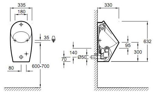 Писсуар Jacob Delafon Patio E1548 подвесной, с закрытой подводкой E1548-00 - 1