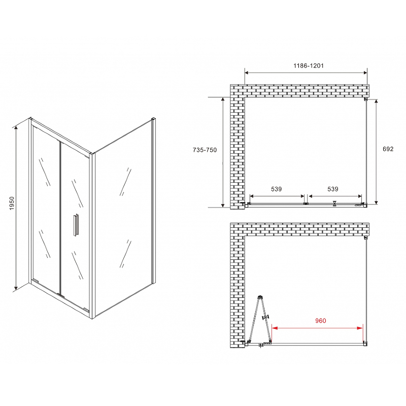 Душевой уголок Abber Sonnenstrand 120x75 профиль черный стекло прозрачное AG07120B-S75B - 4