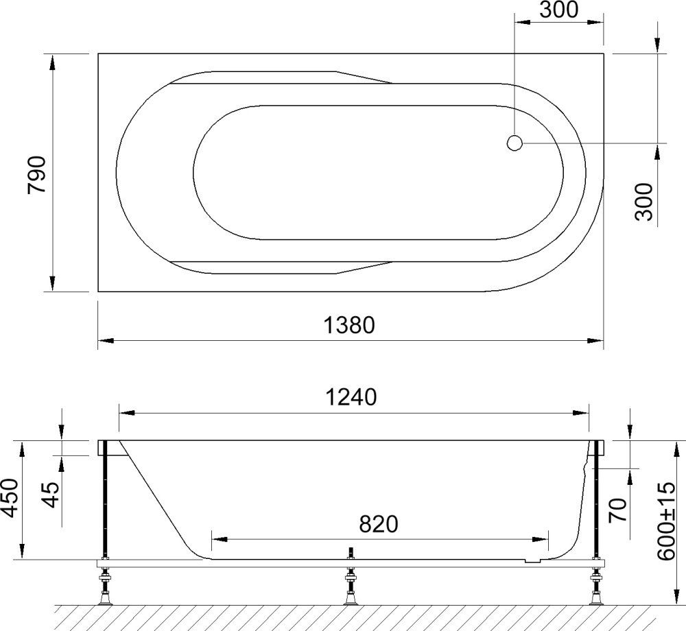 Акриловая ванна Royal bath Azur 138x79 см  RB 614200 L - 1