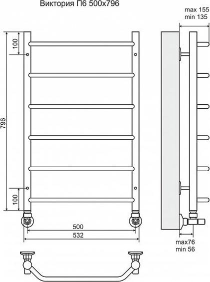 Водяной полотенцесушитель Terminus Виктория П6 500х796 Хром 4670030725134 - 2