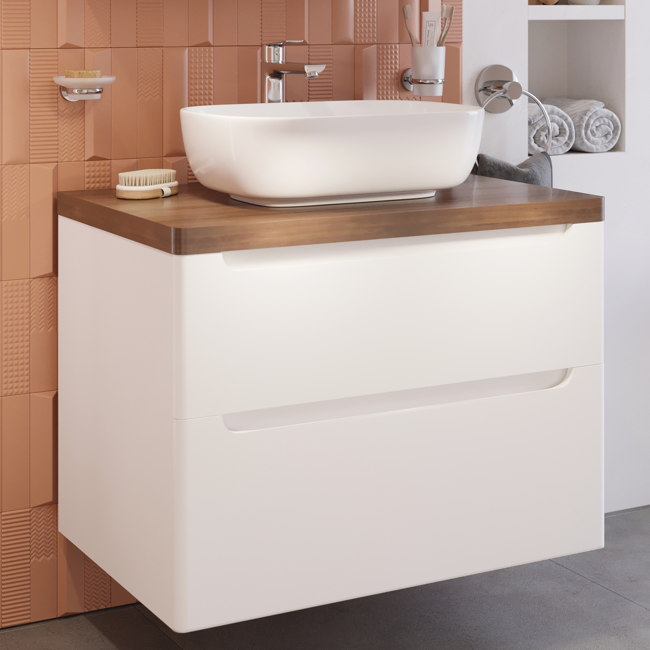 Тумба с раковиной STWORKI Берген 80 белая с темной столешницей, Moduo 50 Square 549471 - 1
