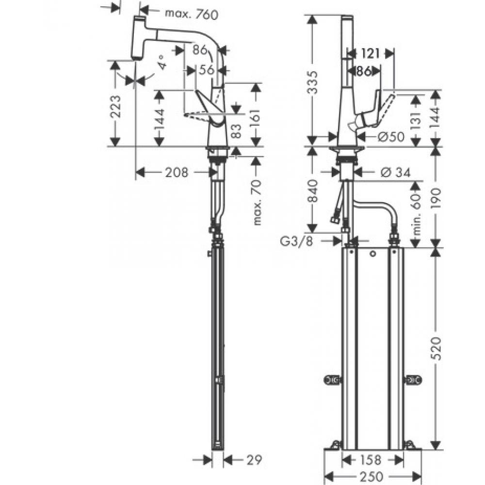 Кухонный смеситель однорычажный, 220, с вытяжным изливом, 1jet, sBox Hansgrohe 73852000 - 1