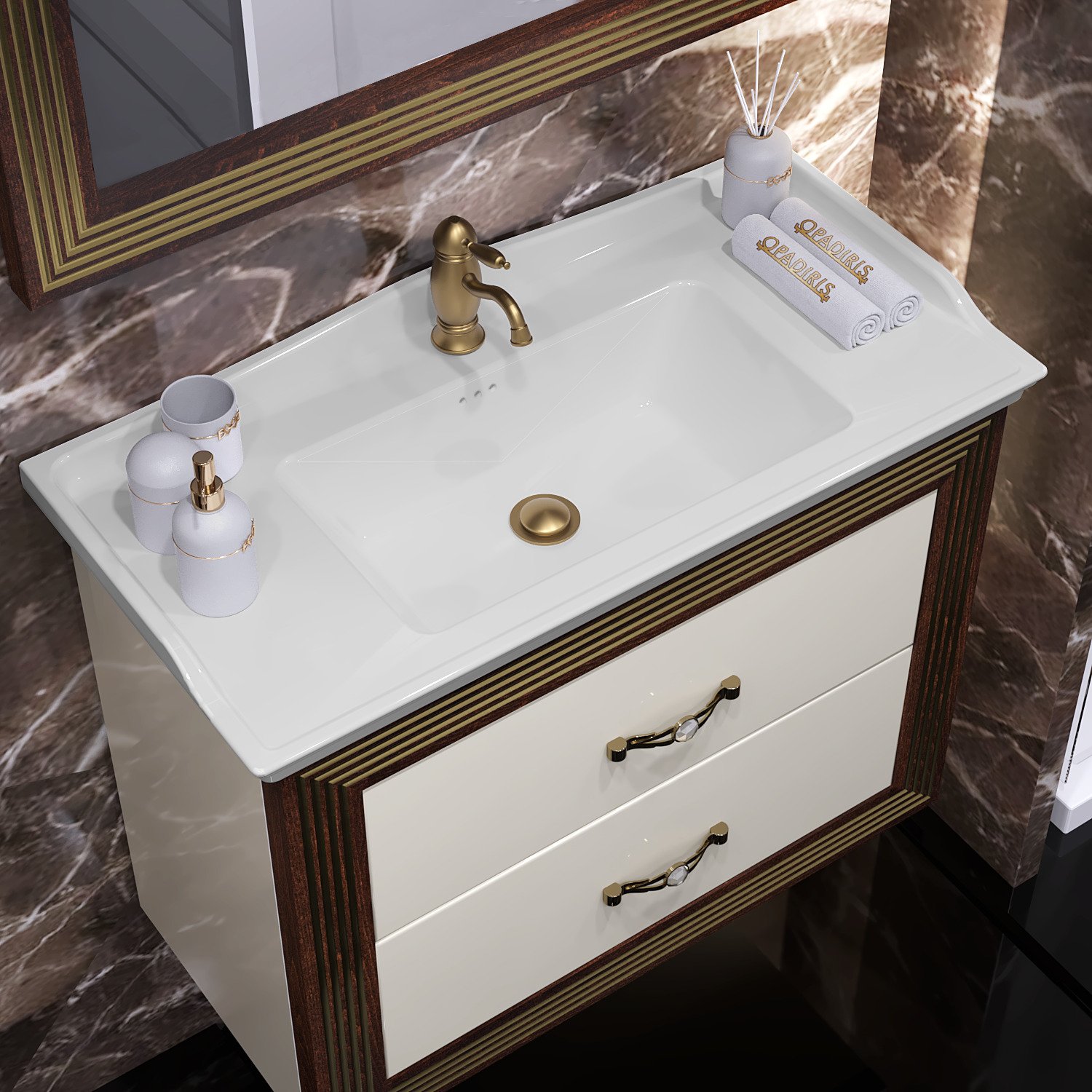 Тумба с раковиной Opadiris Карат 80 золотая патина - 2
