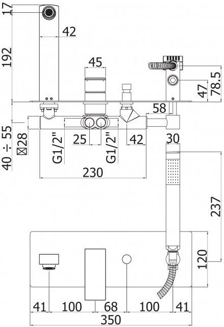 Смеситель Cezares Effect VDM2-01 С ВНУТРЕННЕЙ ЧАСТЬЮ, для ванны с душем EFFECT-VDM2-01 - 1
