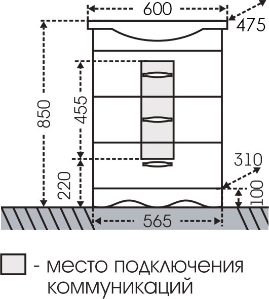 Тумба с раковиной СанТа Верона 60 с 3 ящиками - 4