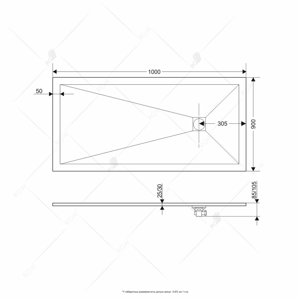 Поддон для душа RGW Stone Tray ST-0109W 100x90 с сифоном 16152910-01 - 1