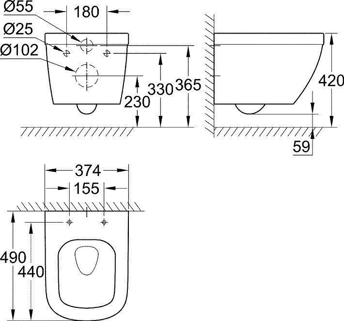 Чаша для унитаза подвесного Grohe Euro Ceramic компактный 3920600H - 4