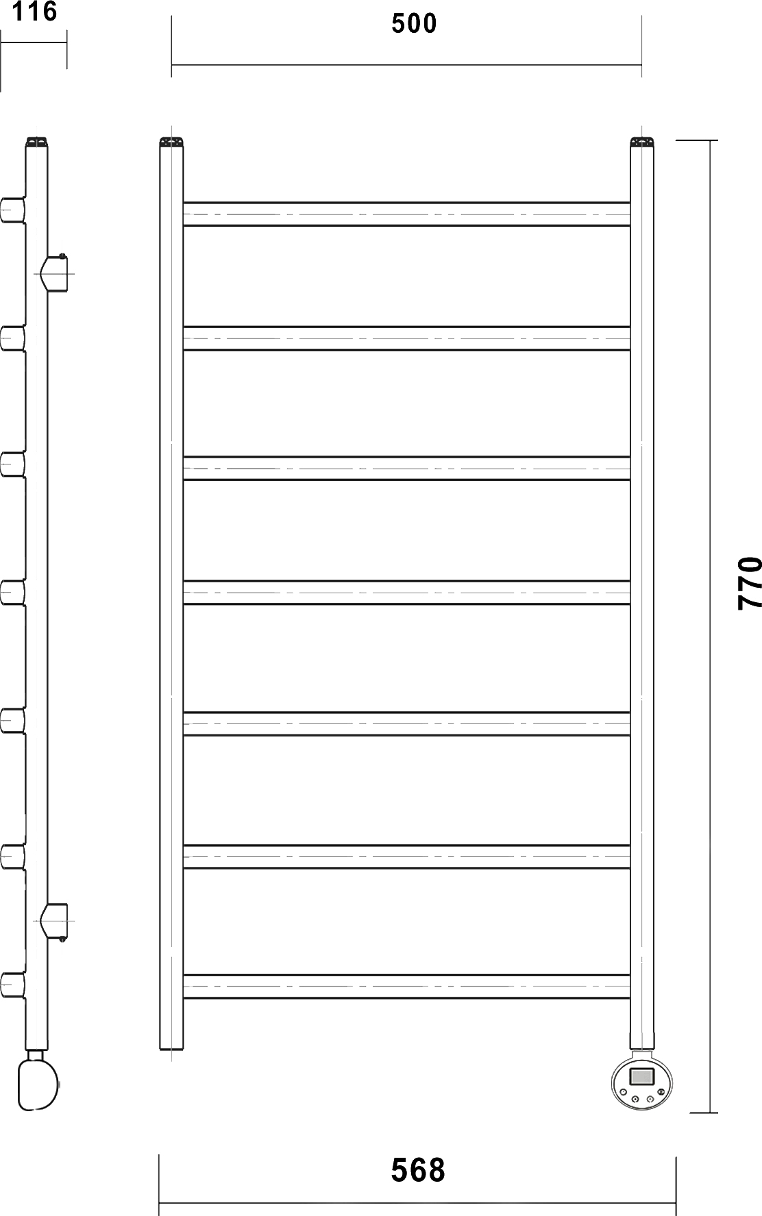 Полотенцесушитель электрический Domoterm Калипсо П7 70х50, черный матовый, R Калипсо П7 500x700 ЧРН ER - 3