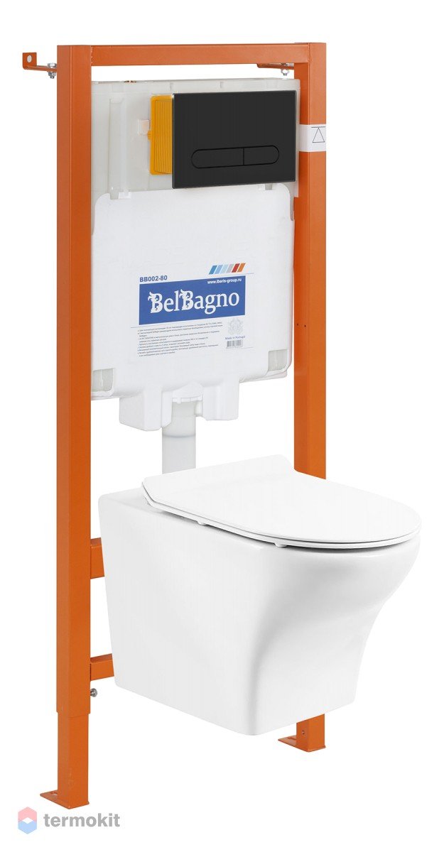 Комплект унитаза с инсталляцией BelBagno Kraft с сиденьем микролифт и кнопкой смыва черный матовый BB064CHR/BB2111SC/BB002-80/BB007-PR-NERO.M - 1