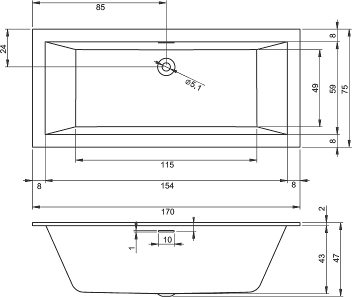 Акриловая ванна Riho Rething Cubic 170х75 B105001005 - 2