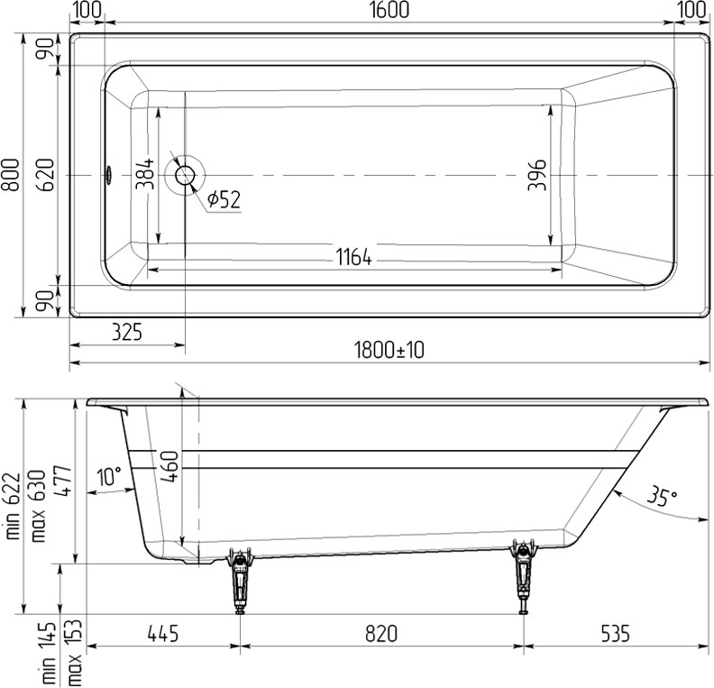 Чугунная ванна Wotte Line Plus 180x80 Line 1800x800 - 3