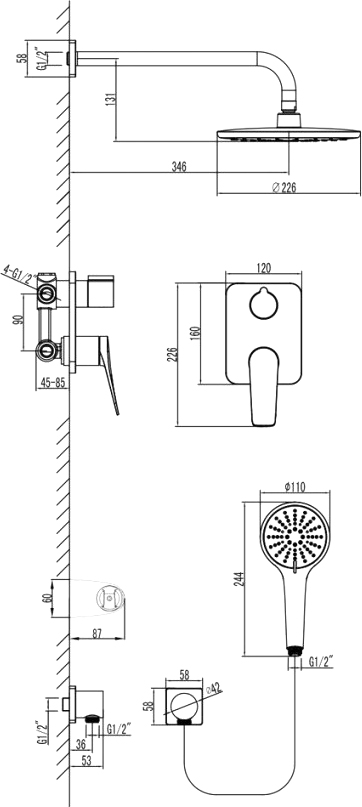 Душевой комплект Lemark Bronx LM3729GM , графит - 1