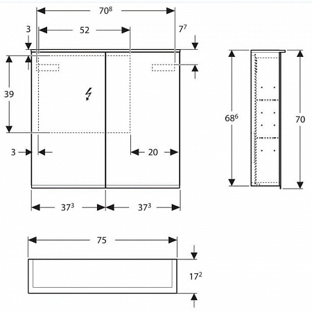 Шкаф зеркальный Option PLUS с подсветкой 750х700 Geberit 500.206.00.1 - 1