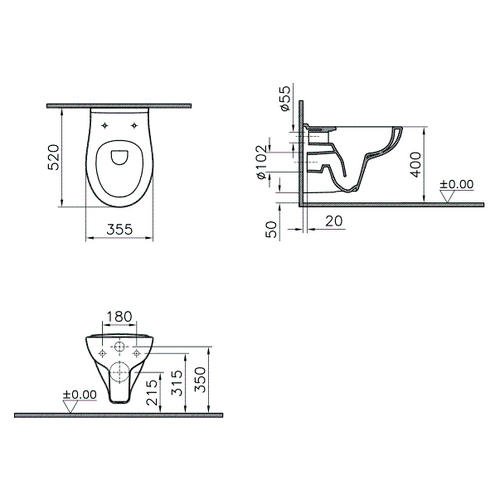 Чаша для подвесного унитаза Vitra S20 белый, без сиденья  7741B003-0075 - 3