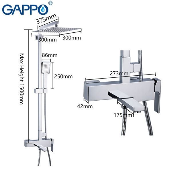 Душевая система Gappo, излив является переключателем на лейку хром G2418 - 8