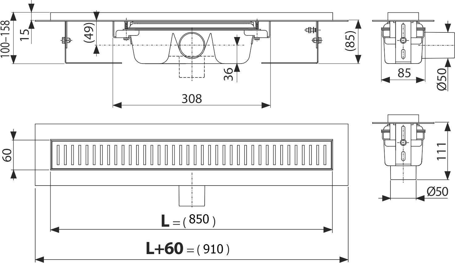 Душевой лоток AlcaPlast APZ1 850 с опорами APZ1-850 - 5