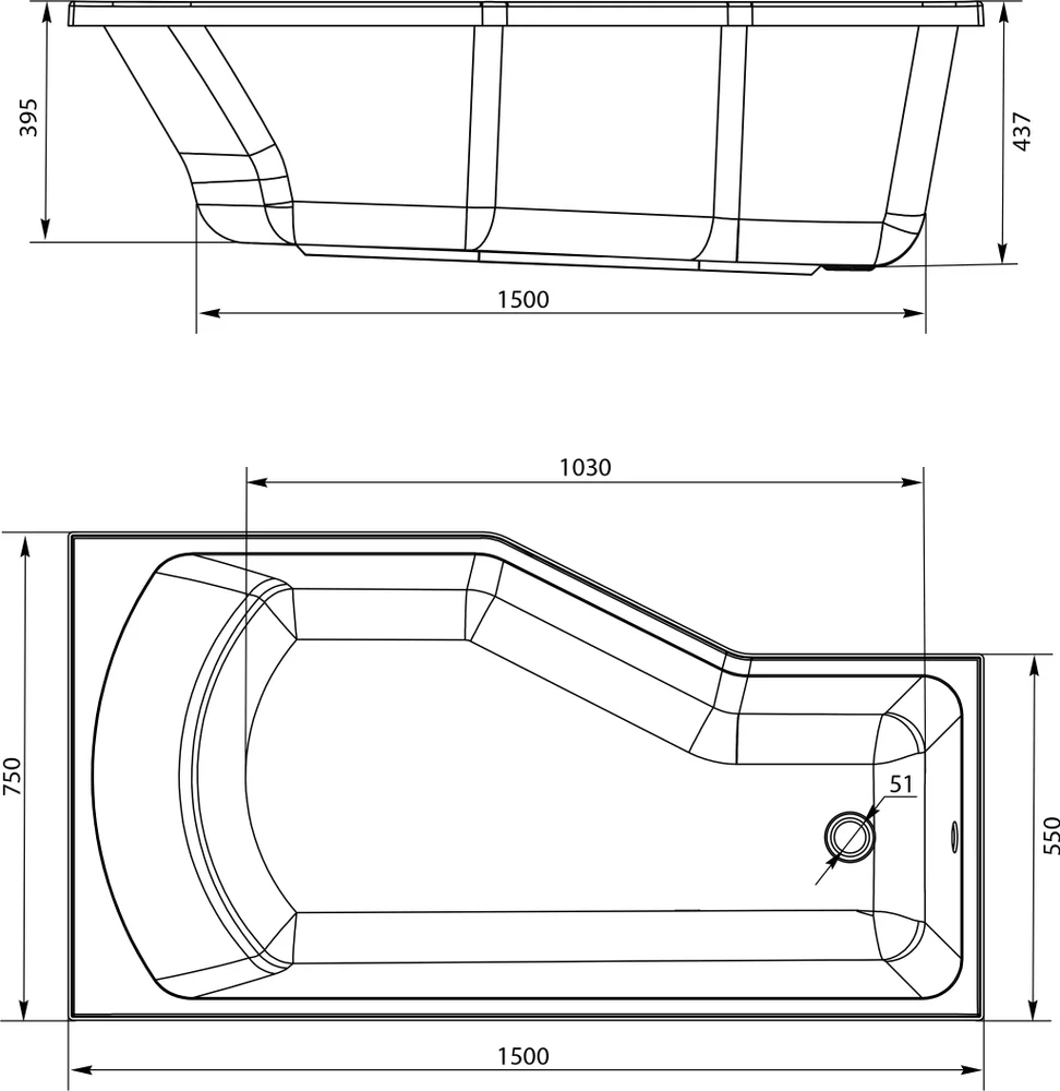 Акриловая ванна Marka One Convey R 150x75 4604613323486 - 3
