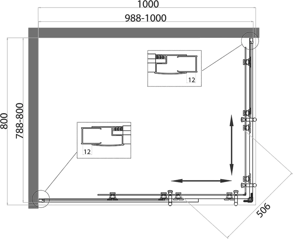 Душевой уголок BelBagno Uno 100х80 стекло текстурное  UNO-195-AH-2-100/80-P-Cr - 4