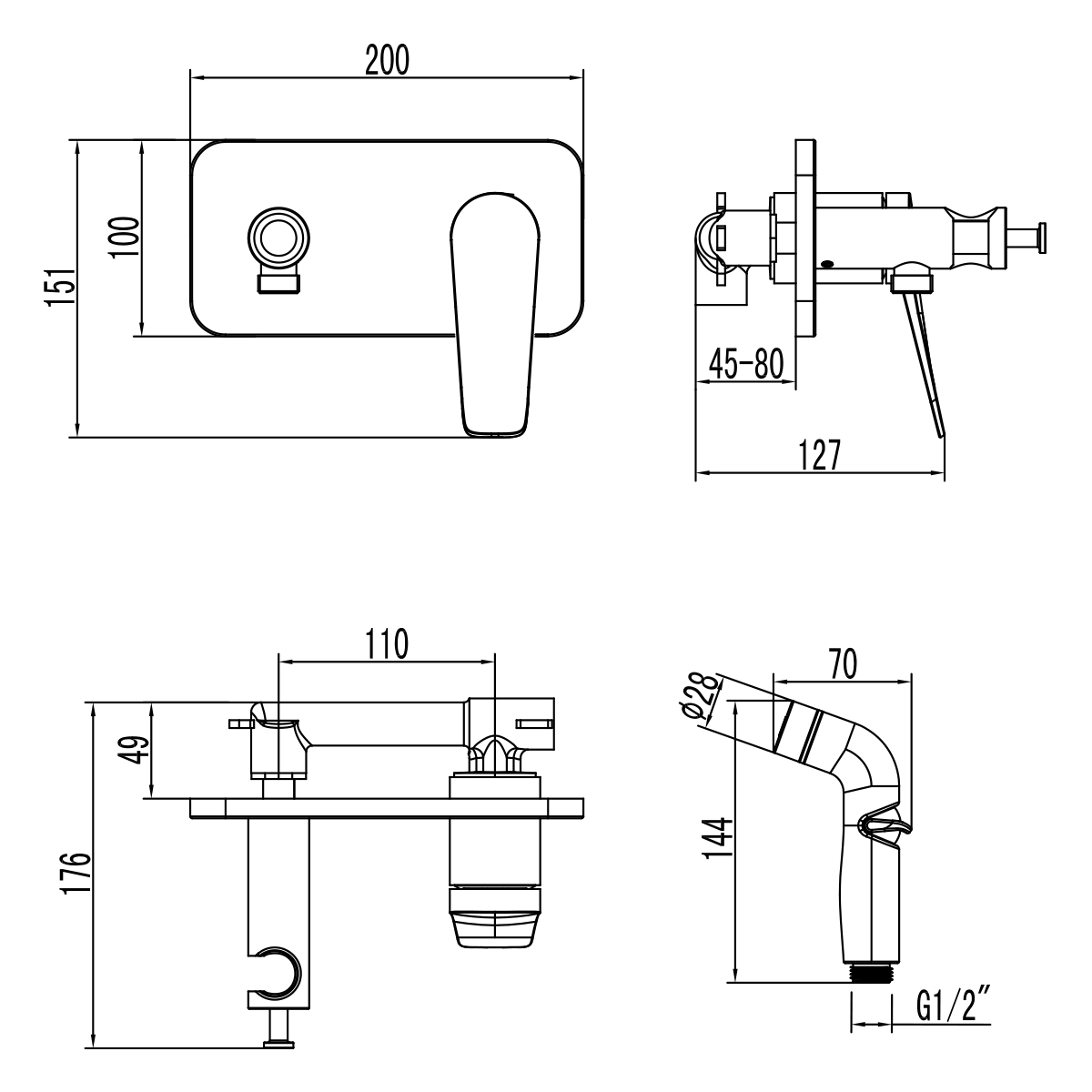 Смеситель Lemark Bronx LM3720BL с гигиеническим душем, встраиваемый, черный - 1