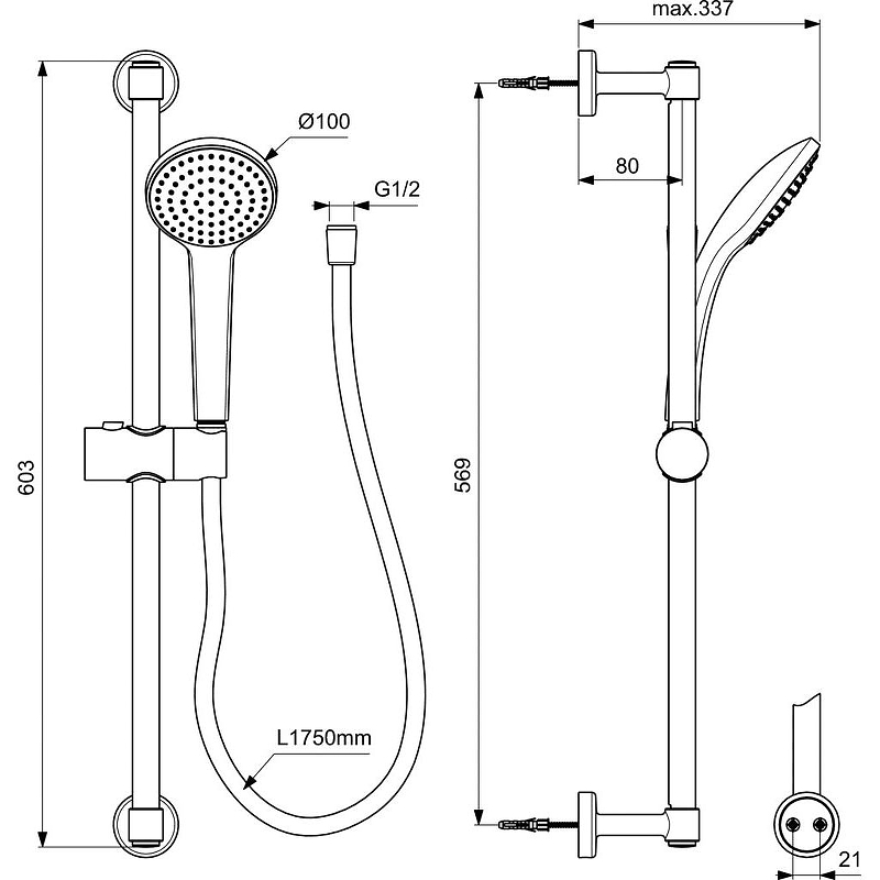 Душевой гарнитур Ideal Standard IdealRain черный матовый BD142XG - 3