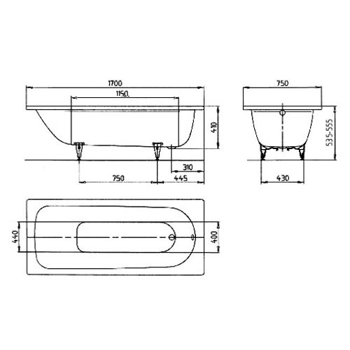 Стальная ванна Kaldewei Advantage Saniform Plus 373-1 170x75 112600010001 - 3