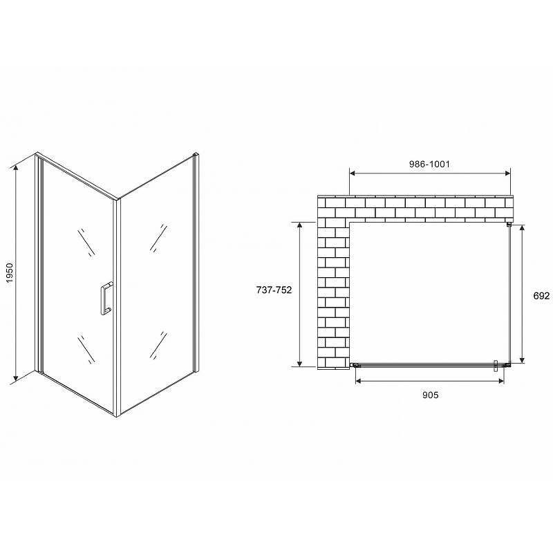 Душевой уголок Abber Sonnenstrand 100х75 черный стекло прозрачное AG04100B-S75B - 1