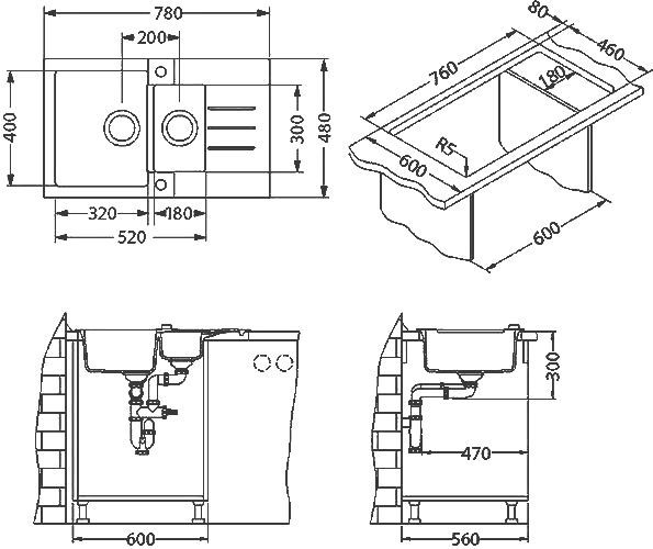 Мойка кухонная Alveus Rock Granital 70 carbon 1090955 - 3