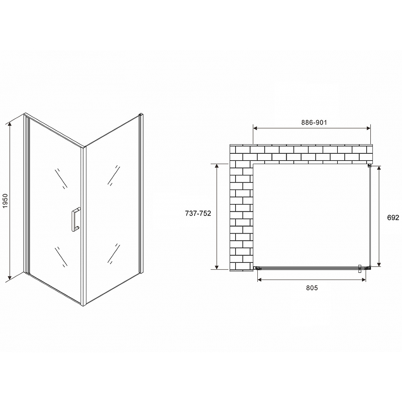 Душевой уголок Abber Sonnenstrand 90х75 черный стекло прозрачное AG04090B-S75B - 1