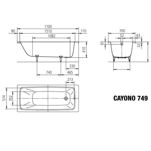 Стальная ванна Kaldewei Cayono 749 170x70 274900010001 - 3